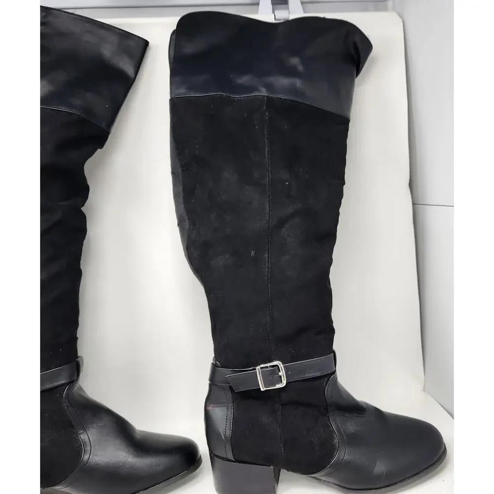 Torrid Over The Knee OTK Moto Boots Faux Leather Wide Calf 10 WW